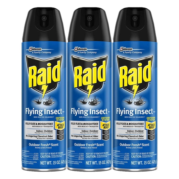 Raid Flying Insect Killer Aerosol Outdoor Fresh, 15 oz (3 Pack) (Bundle)