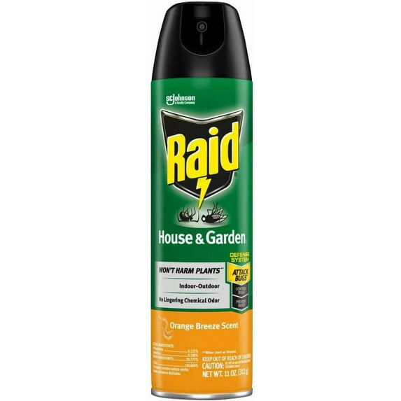 Raid House & Garden Insect Killer Spray, for Listed Ant, Roach, Spider, for Indoor & Outdoor Use, Orange Scent 11 Ounce (Pack of 3)