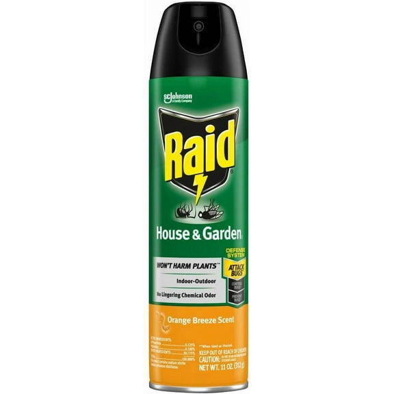 Raid House & Garden Insect Killer Spray, for Listed Ant, Roach, Spider, for Indoor & Outdoor Use, Orange Scent 11 Ounce (Pack of 3)
