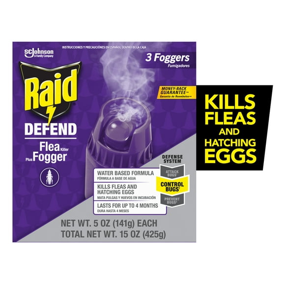 Raid Flea Killer Plus Fogger, Room Treatment Flea Bomb Kills up to 4 Months 15 oz, 3 Piece