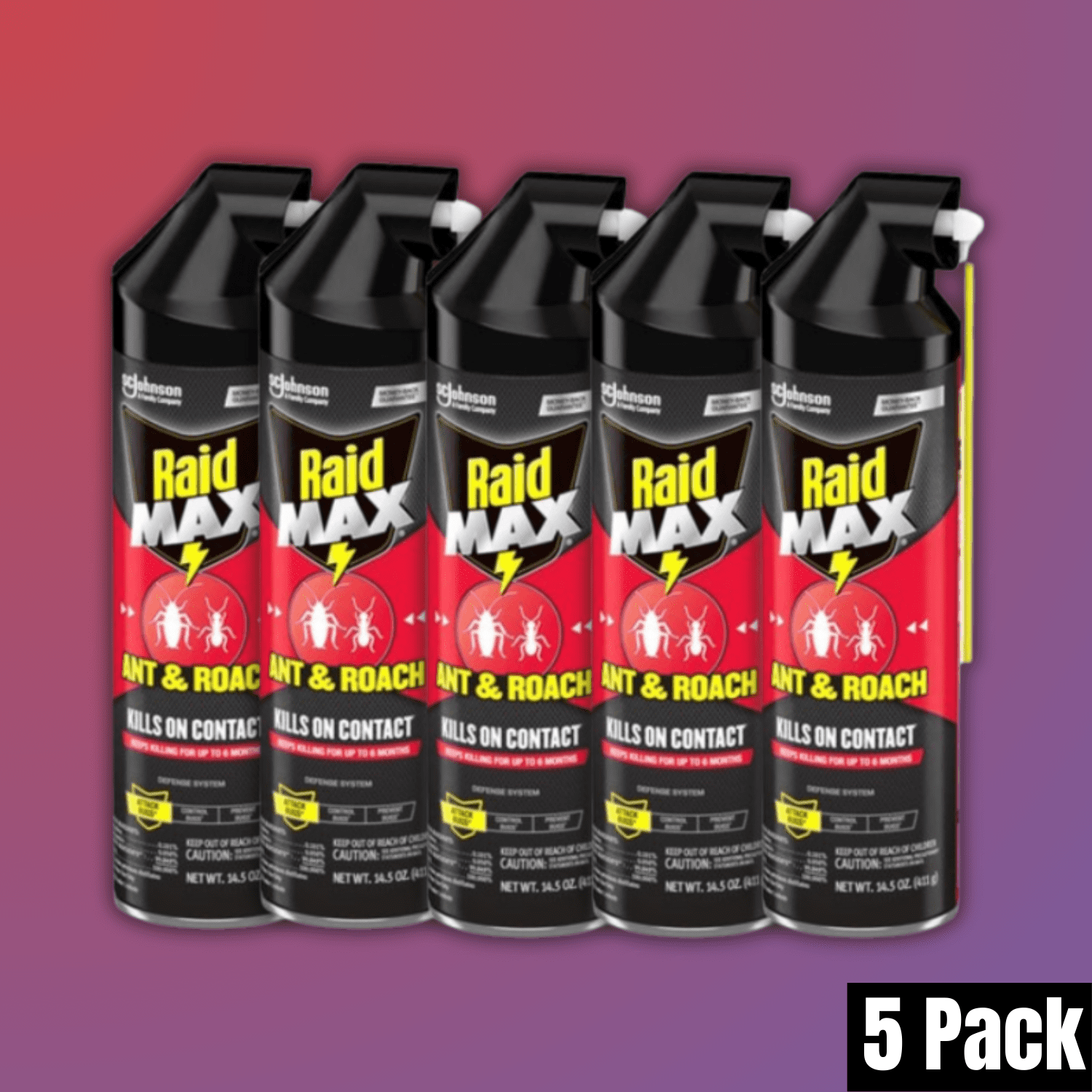 Raid® MAX Ant & Roach Killer Insecticide Aerosol Spray, 14.5 fl oz, 5 Pack
