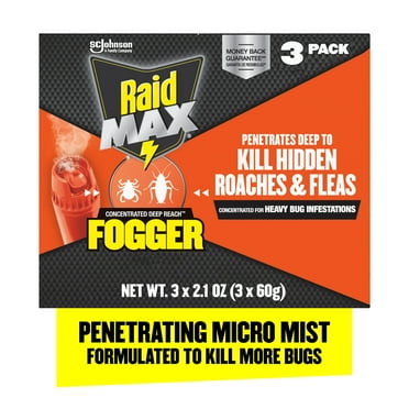 Raid Max Concentrated Deep Reach Fogger,Roach & Flea Insect Killer, 2.1 fl oz, 3 Cans
