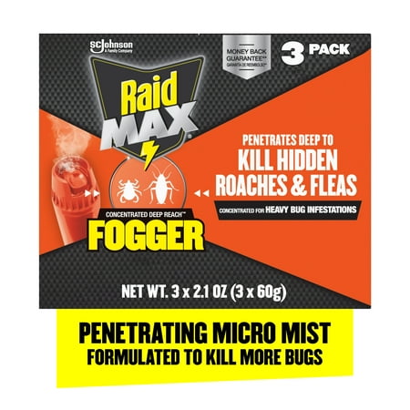 Raid Max Concentrated Deep Reach Fogger,Roach & Flea Insect Killer, 2.1 fl oz, 3 Cans