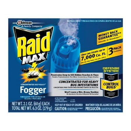 Raid Max Fogger Bug Fogger Refill - Indoor Pesticide - 3 Count, 2.1 oz — Residential Use, Standard Application