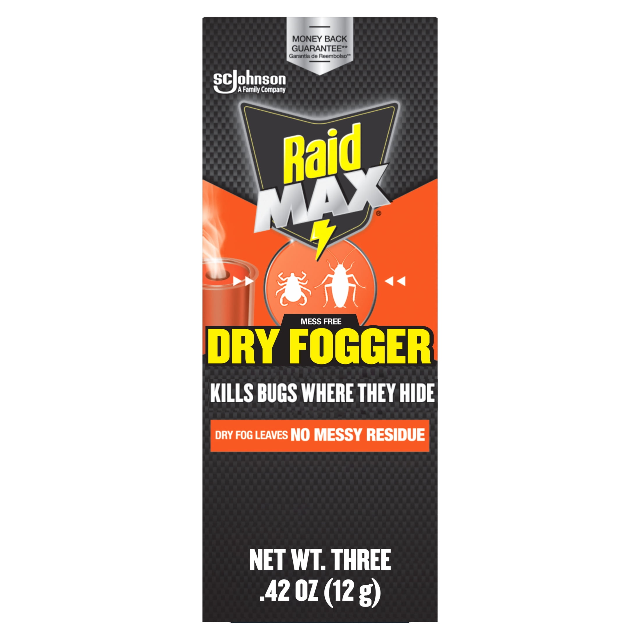 Raid Max Indoor Mess Free Dry Bug Killing Fogger, 0.42 oz, 3 Count