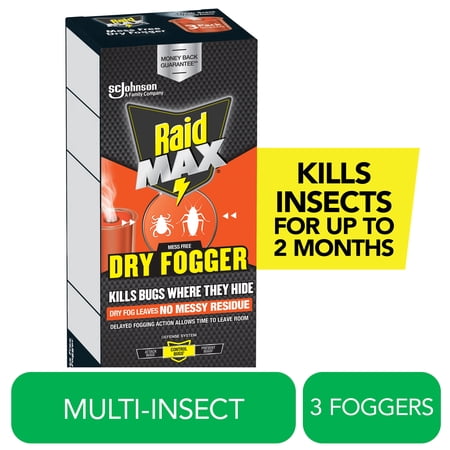 Raid Max Indoor Mess Free Dry Bug Killing Fogger, 0.42 oz, 3 Count