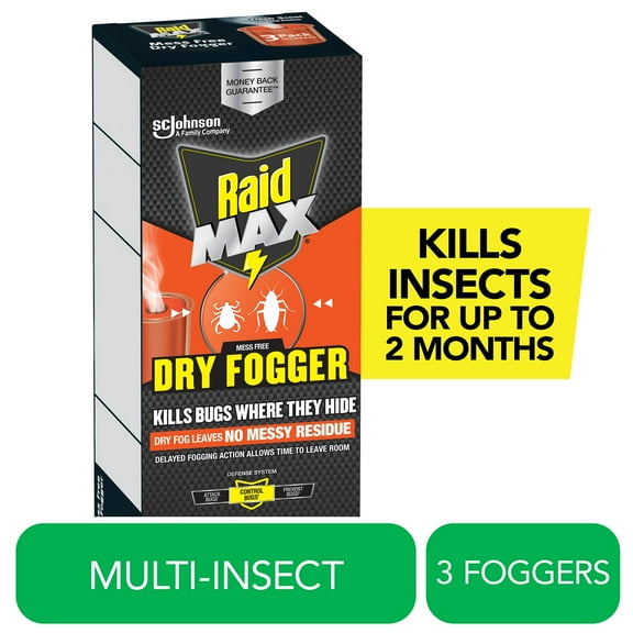 Raid Max Indoor Mess Free Dry Bug Killing Fogger, 0.42 oz, 3 Count