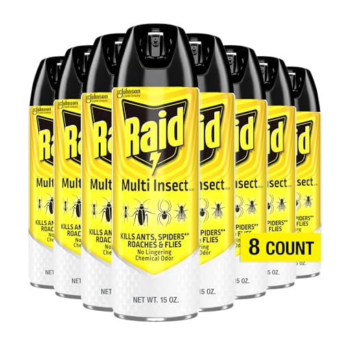 Raid Multi Insect Killer Aerosol Kills Ants Spiders Roaches and Flies No Lingering Chemical Odor Indoor and Outdoor Use 15 Ounce (Pack of 8)