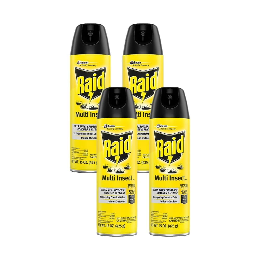 Raid Multi Insect Killer Spray - Kills Ants, Roaches, Spiders, Flies - 15 Oz, Pack of 4