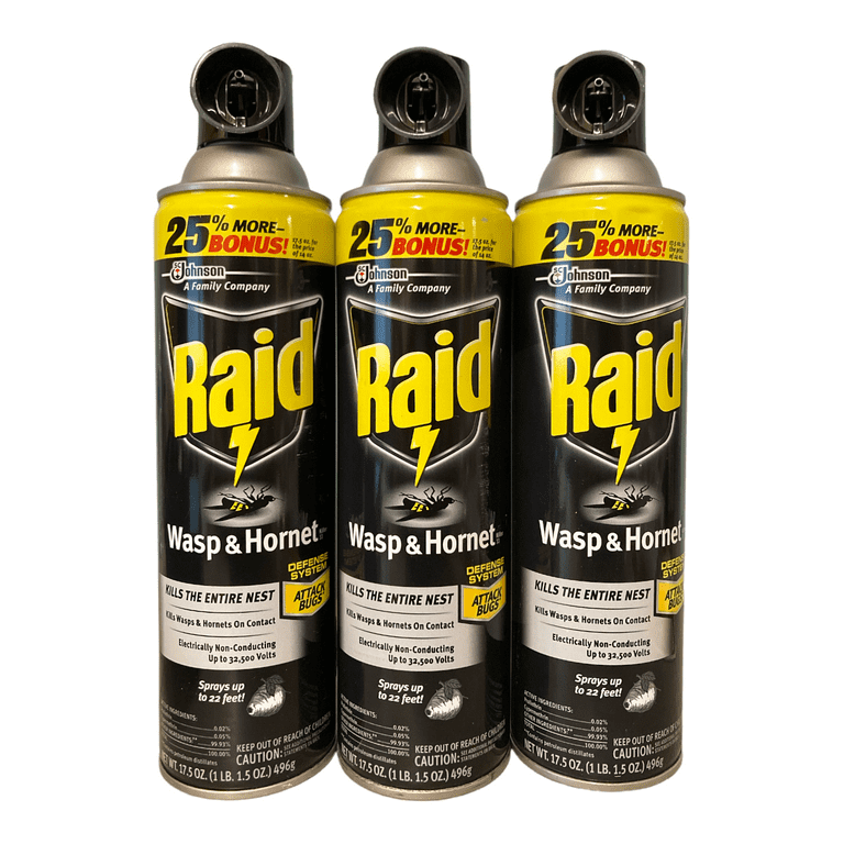 Raid Wasp and Hornet Spray, 3 Pack, Kills On Contact, 22 ft Reach