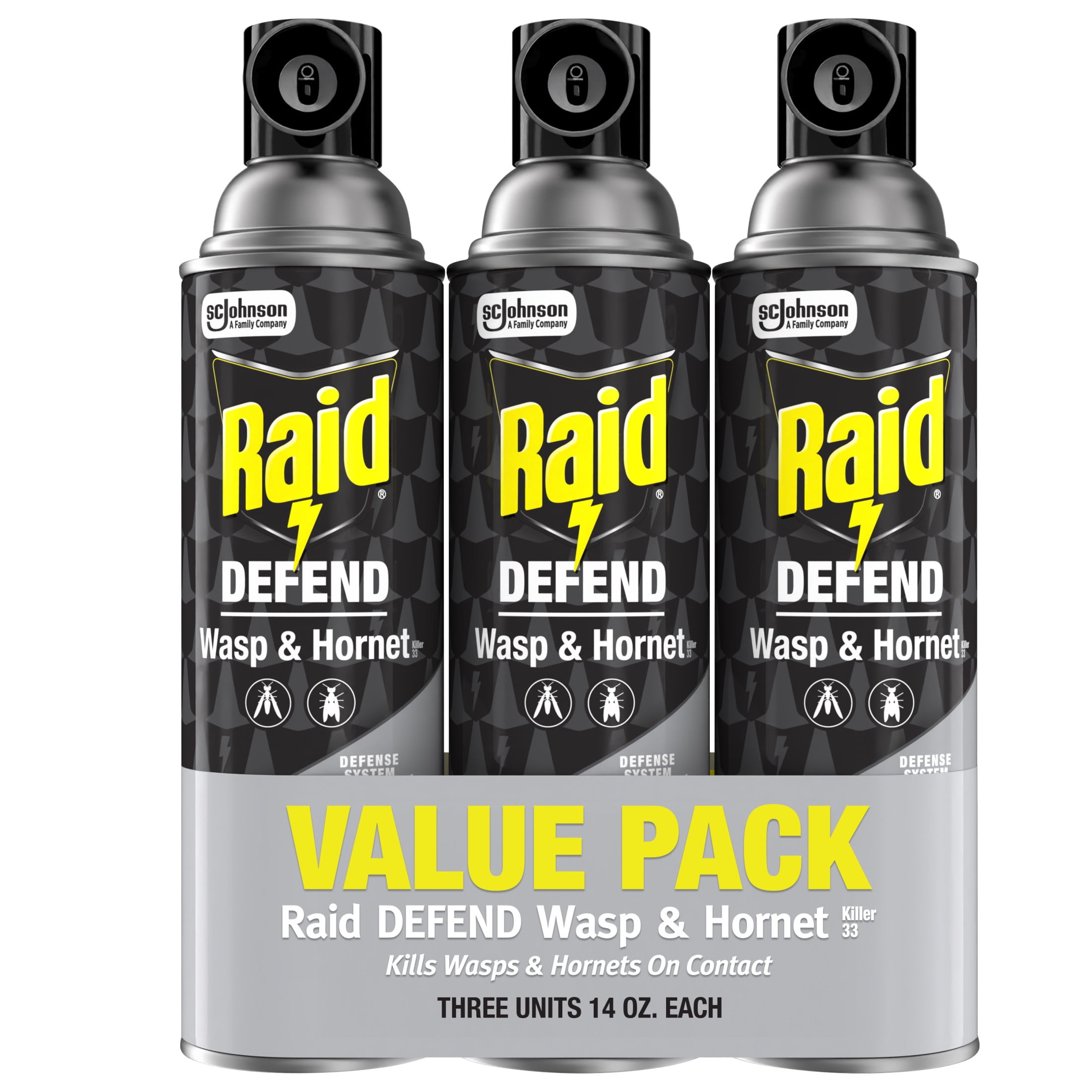 Raid Defend Wasp & Hornet Killer, Outdoor Flying Insect Spray, 14 oz, 3 Count