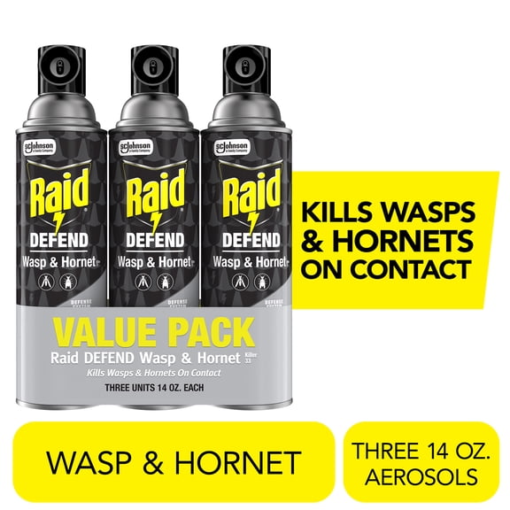 Raid Defend Wasp & Hornet Killer, Outdoor Flying Insect Spray, 14 oz, 3 Count