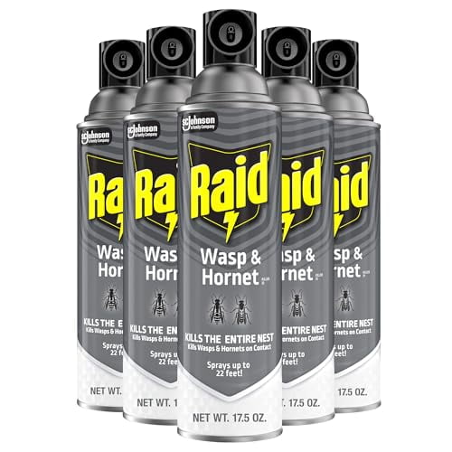 Raid Wasp & Hornet Killer Spray Kills The Entire Nest Sprays up to 22 Feet Kills on Contact 17.5 Ounce (Pack of 5)