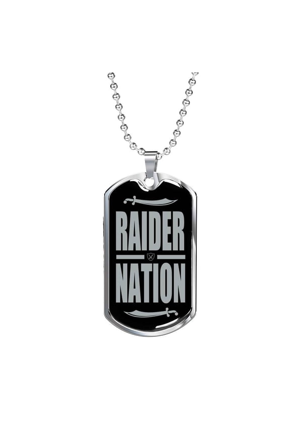 Raider Football Fan Dog Tag Necklace Stainless Steel 24" Chain Silver Tone or Gold Tone