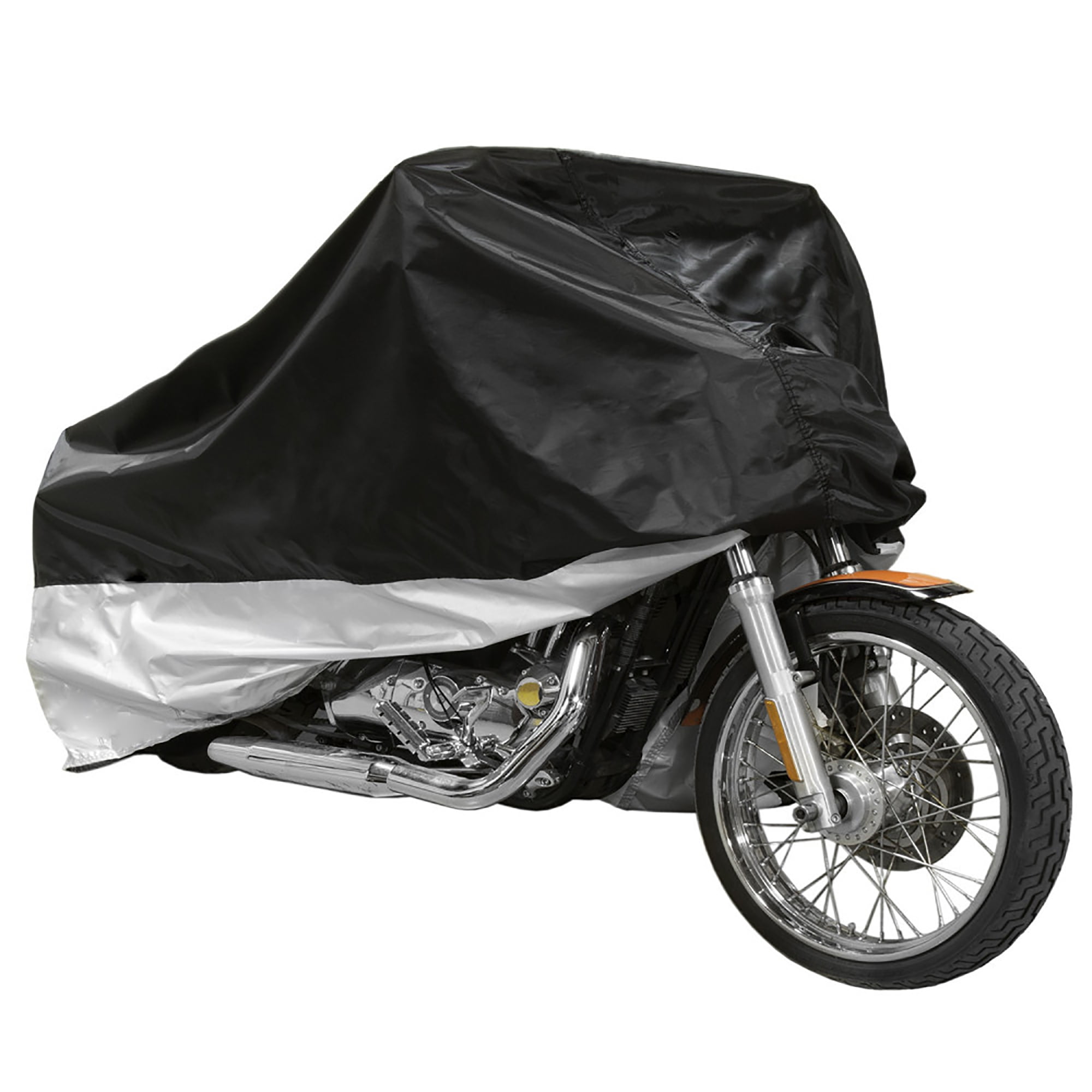 Large Black and Silver Polyester Outdoor Motorcycle Cover