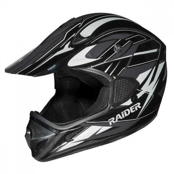 Raider Motocross RX1 Open Face Helmet DOT Approved - Black/Silver - Small