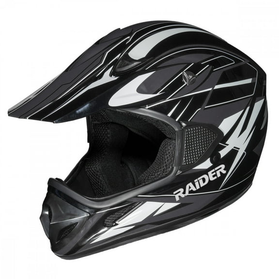 Raider Motocross RX1 Open Face Helmet DOT Approved - Black/Silver - XL