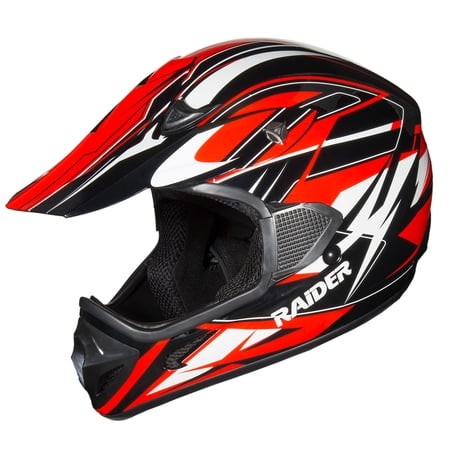 Raider Motocross RX1 Open Face Helmet DOT Approved - Red - Medium
