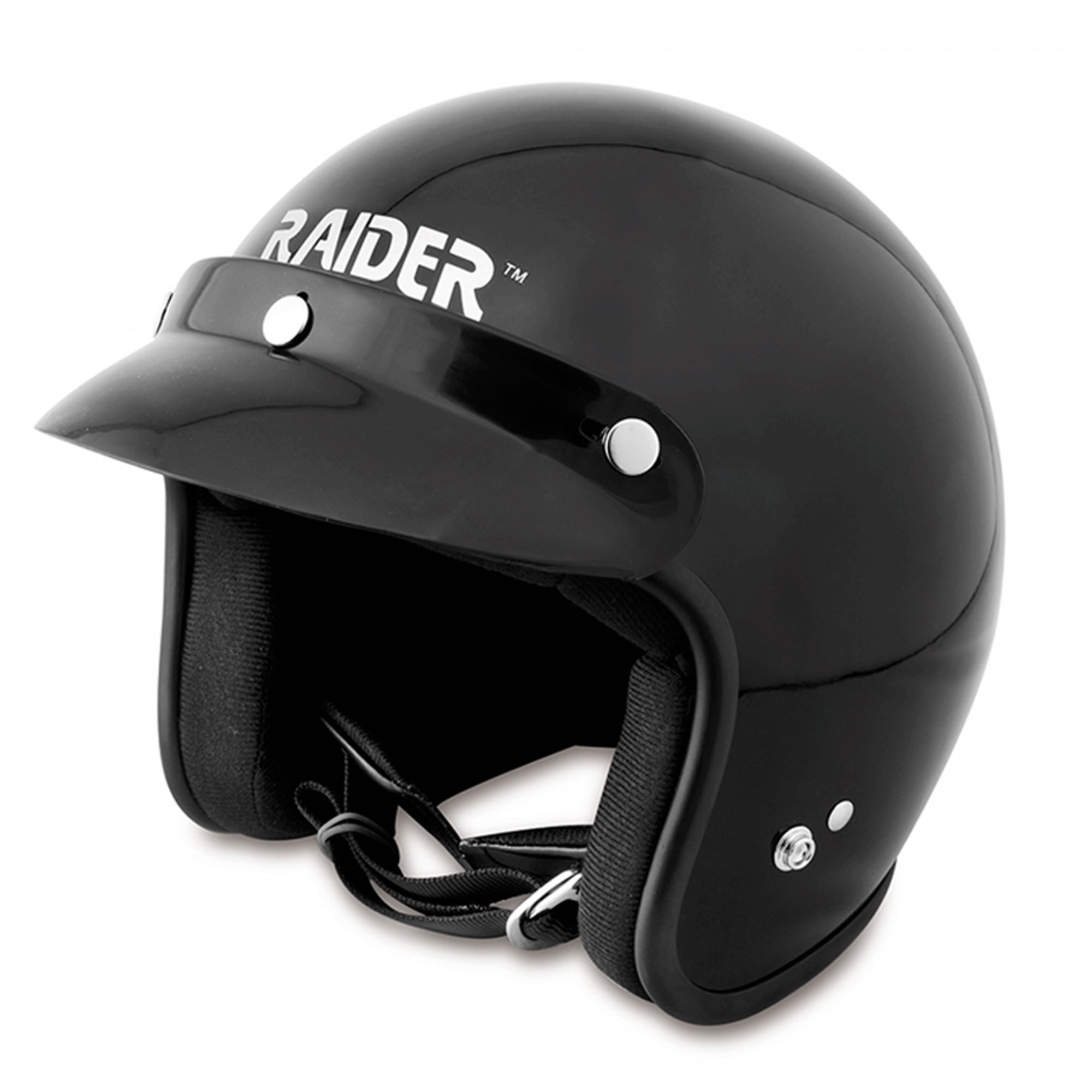 Raider Open Face Adult Motorcycle Helmet DOT Approved / Gloss Black - Small