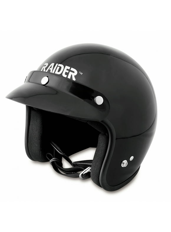 Open Face Motorcycle Helmet DOT Approved / Gloss Black - Medium