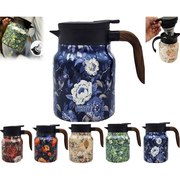 Raidley Vintage Floral Pattern Tea Thermos, Doresty Thermos Tea Pot, Tea Thermos With Infuser,Vintage Floral Pattern Tea-Built-In Infuser, Stainless Steel Thermal Carafe With Lid For Hot Drinks