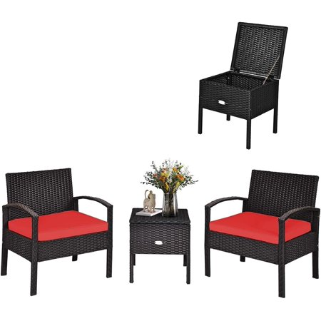 Raifally 3 Outdoor Wicker Bistro Set Ratta Sofa Set, Coversatio Furiture w/Washable & Thick Cushio, Coffee Table w/Storage Space, Furiture Set for Patio Backyard Poolside