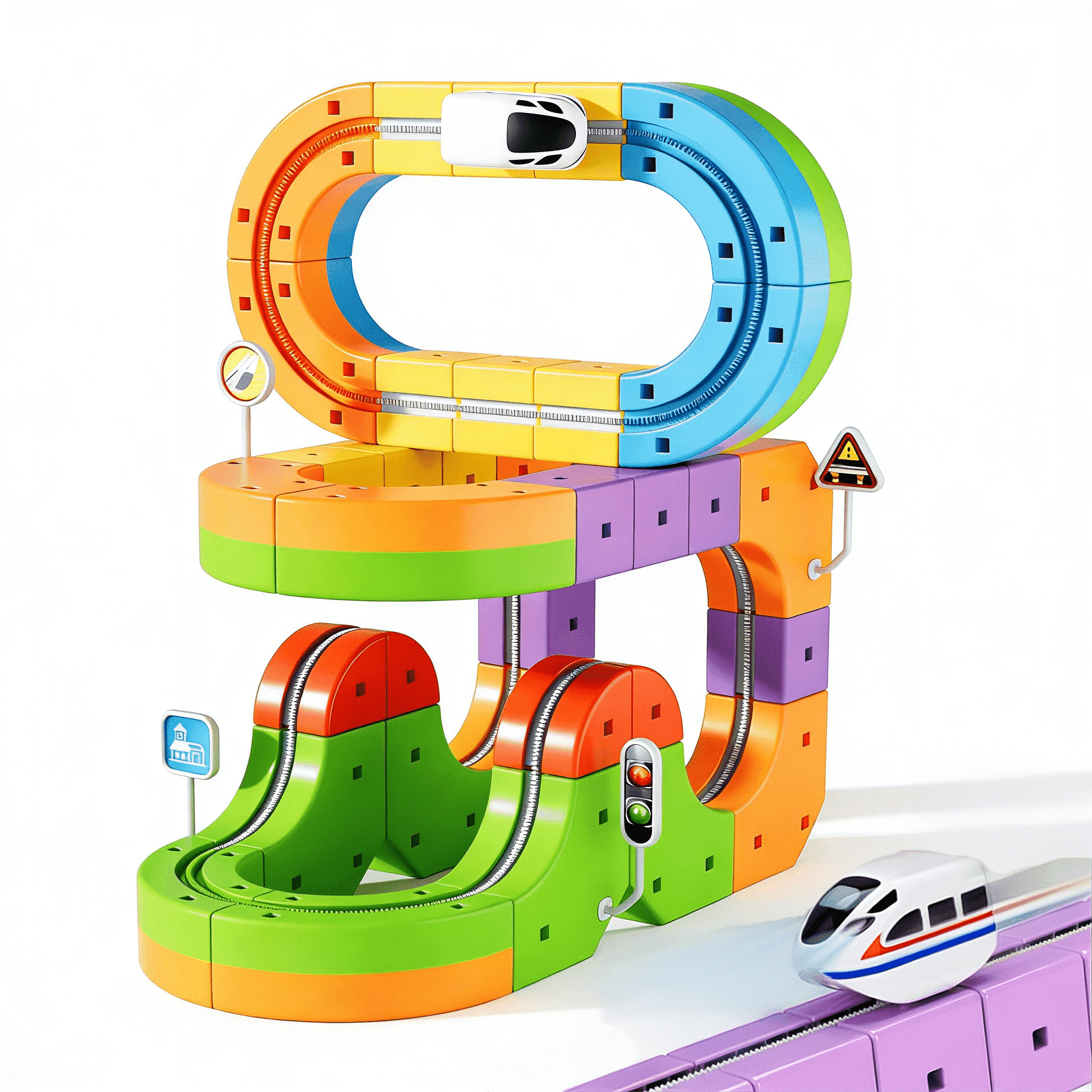 WLBES 3D STEM Snap-on Rail Track Vehicle Train Set, DIY Assemble Plastic Portable High Speed Rail Toy for Kids Ages 38, Birthday Gift