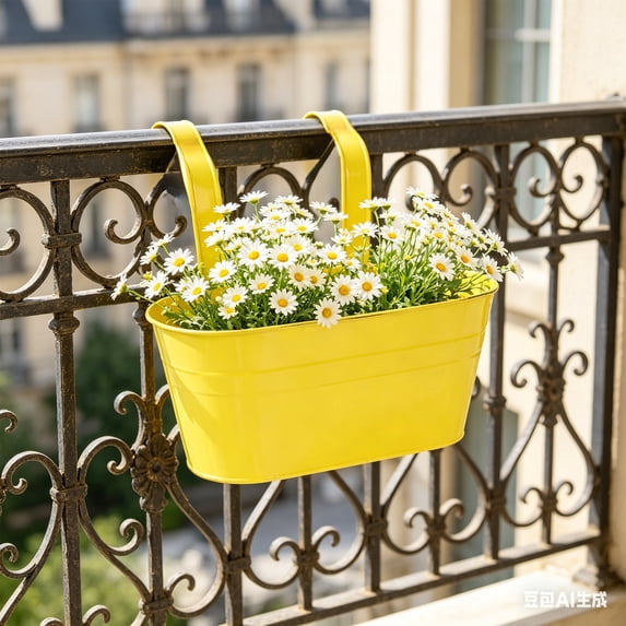 Rail Planter,Large Colorful Hanging Flower Pots Fence Railing Balcony Gardening for Apartment Patio Planters Porch Decor Garden Metal Iron Outdoor Deck Modern Decorations