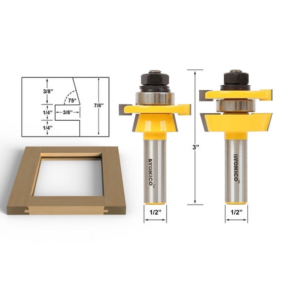 Rail & Stile Router Bit Set - Shaker 2 Pc. 1/2" Shank - Yonico 12249