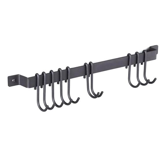 Rail Type Kitchen Utensils Hook Rack Minimalist Hanging Organiser Rack with 10 S-Hooks Pot Lid Holder Wall Mount Storage