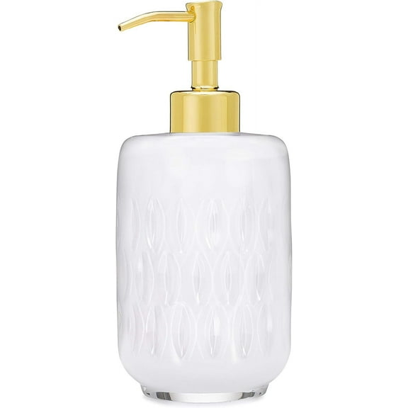 Rail19 Astraea Frosted Glass Soap Dispenser with Metal Pump - Refillable Liquid Hand Soap for Bathroom and Kitchen, 12oz (Gold)
