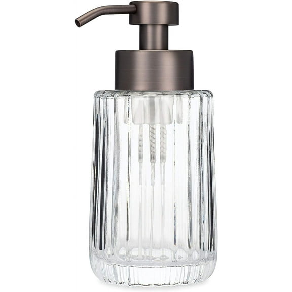 Rail19 Flora Fluted Foaming Soap Dispenser | Vintage-Inspired Modern Glass Refillable Pump Bottle for Bathroom Vanity Countertop and Kitchen, 10oz (Bronze)