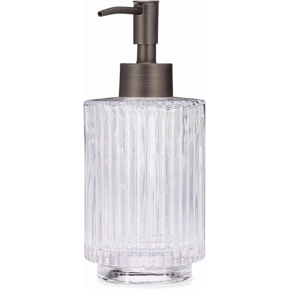 Rail19 Parisian Clear Fluted Glass Soap Dispenser - Refillable Lotion & Hand Soap for Kitchen and Bathroom, 10oz (Bronze Rustic)
