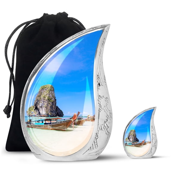 Railay Beach 7 Wonders Large Urn For Ashes For Women - Small Cremation Urns For Men - Handcrafted Decorative Unique Gifts For Men Combo 10Inch 200Lbs And 3Inch Keepsake Urn