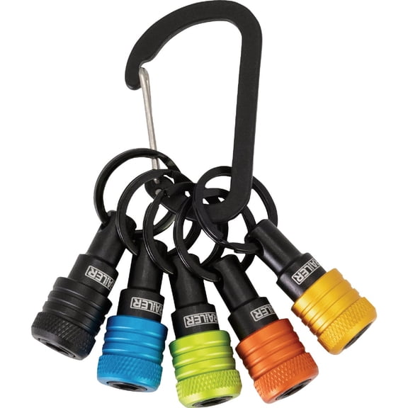 Railer Bit Holder Keychain 5pc - 1/4 inch Hex Shank Bit Holders - Quick-Change Design for Nut Driver, Screwdriver & Drill Bits, Include Keychain Carabiner (Multi-Color)