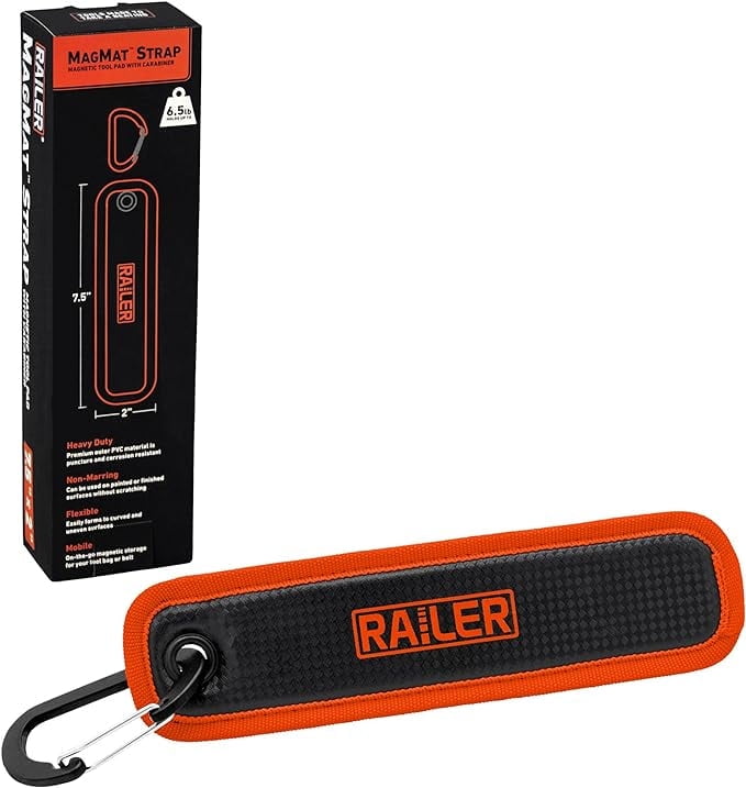 Railer MagMat Strap | Premium Magnetic Tool Pad with Carabiner. Durable Non-Slip Magnetic Tray Holds Up to 6.5lb | Efficient Tool Organizer for Workshop & Garage
