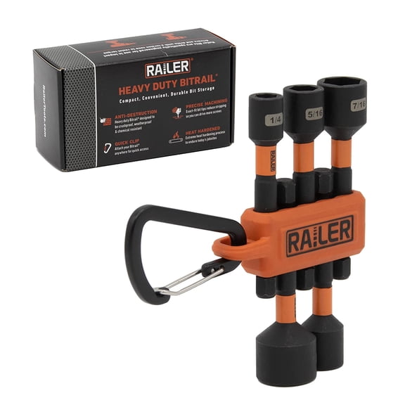 Railer Nut Driver Set - Premium S2 Steel 2-9/16" Inch 5-Piece Nutsetter Bit Set With A Storage Bit Holder & Carabiner