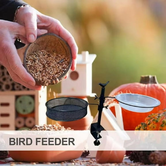 Railing Clamp Bird Feeder Adjustable Height Deck Feeders with Feeding Station Flower Pot Stand 360Degree