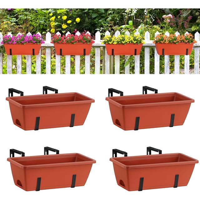 Railing Planter Balcony Hanging Planter Bracket, Red ???4-Pack ...