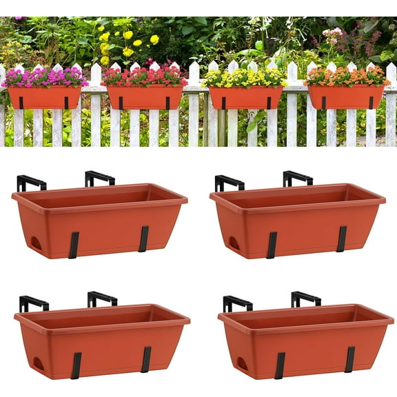 Railing Planter Balcony Hanging Planter Bracket, Red 4-pack