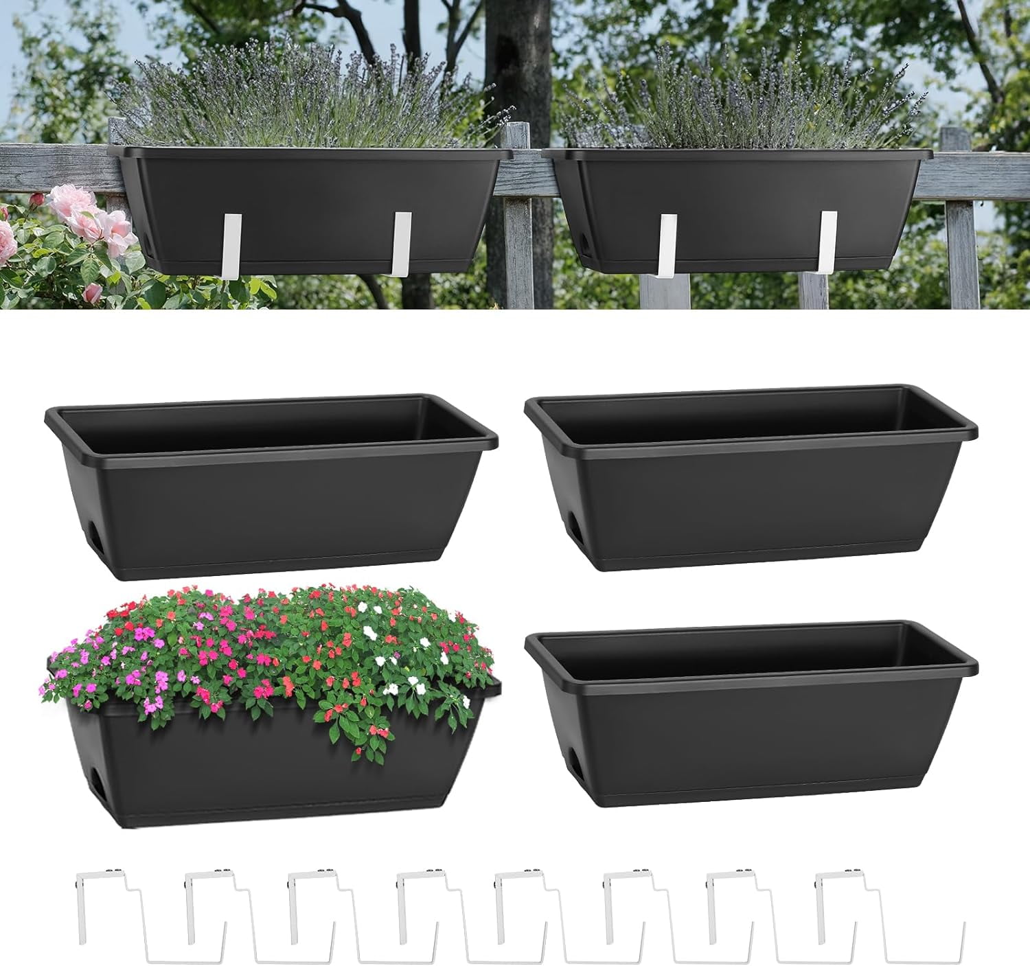 Railing Planter Balcony Hanging Planter Bracket, White 4-pack