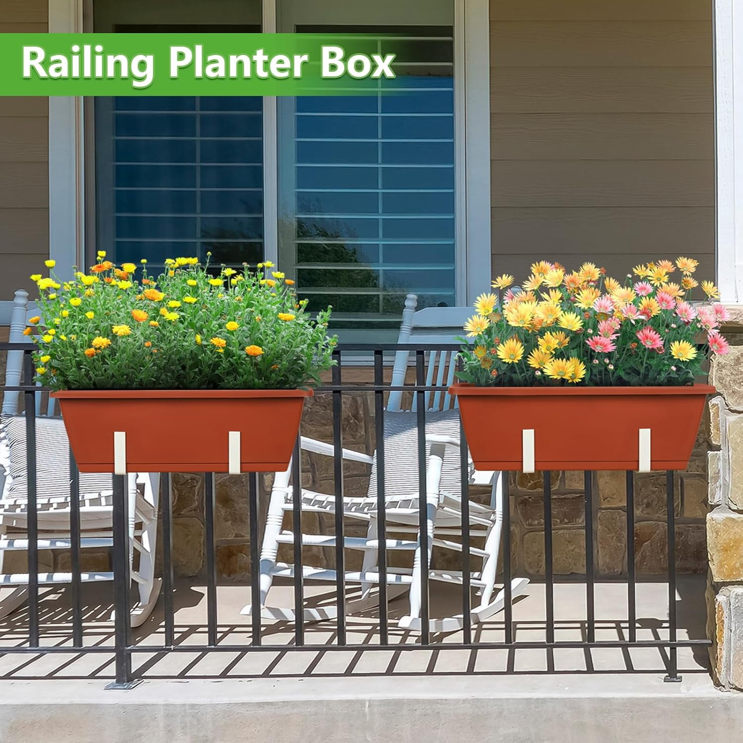 Railing Planter Balcony Hanging Planter Bracket, White and Red 4-pack
