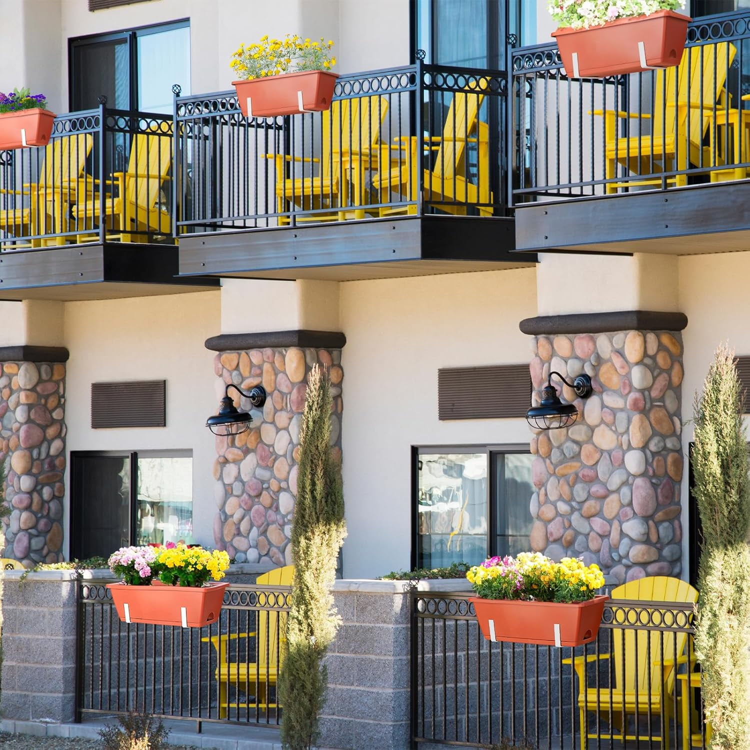 Railing Planter Balcony Hanging Planter Bracket, White and Red ???6-Pack