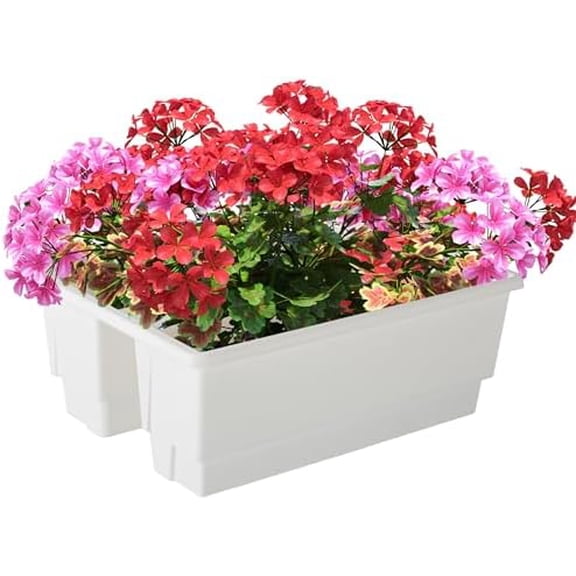 Railing Planter Box 2-Pack - 20.75-Inch Flower Boxes with Removable Drainage Inserts - 6-Gallon Outdoor Planters for Porch, Deck, or Balcony Decor, Fits Rail 3” - 4” by (White)