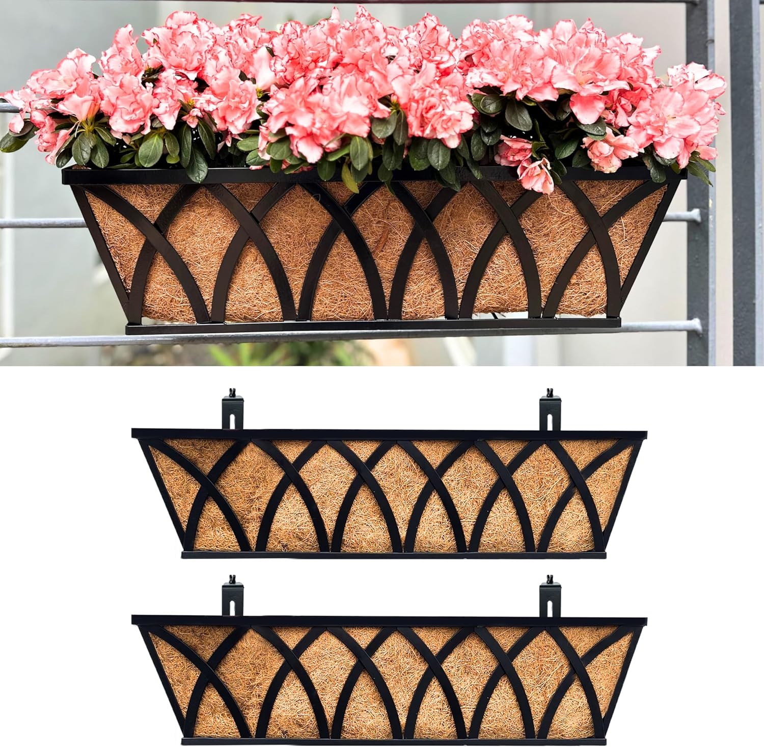 36 Inch Railing Planter Railing Planter Box (36 Inch 4 Pack) Black Metal Rectangular Window ...