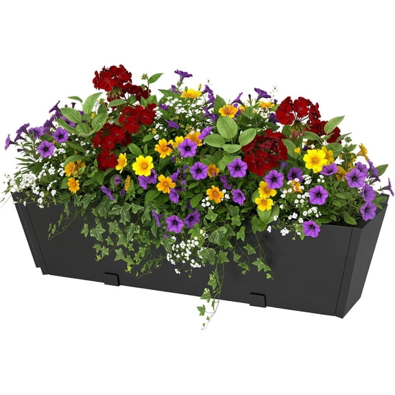 Railing Planter Box 36 Inch - Heavy Duty Metal Window Boxes, Deck Railing Planter Boxes with Adjustable Bracket & Drainage, Hanging Planter for Deck Railing Balcony & Patio