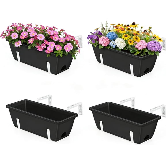 Railing Planter Box 4 Pack Hanging Balcony Planters with Adjustable Bracket