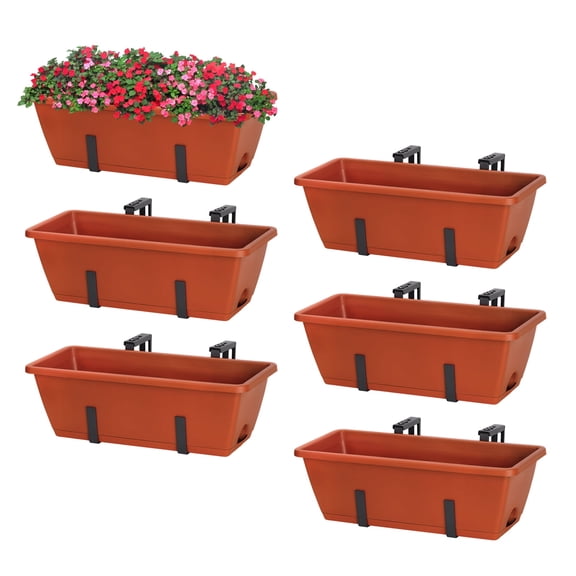 Railing Planter Box, Balcony Planters Railing Hanging, Window Boxes Planter with Adjustable Brackets, 16.9 Inches Deck Railing Hanging Flower Boxes, for Outdoor Railngs Balcony Patio