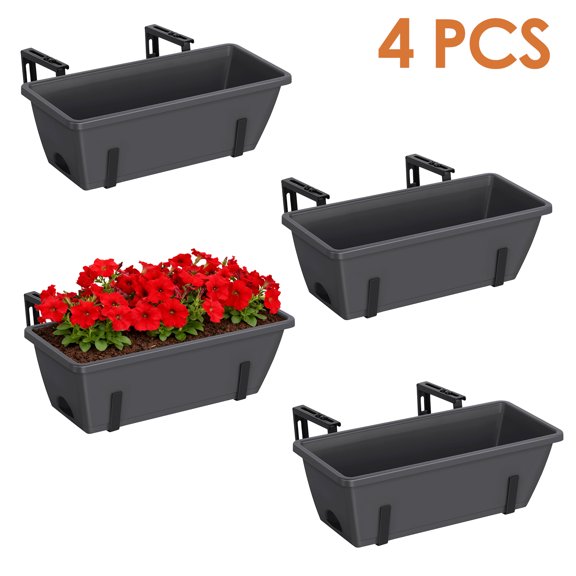 Railing Planter Box, Balcony Planters Railing Hanging, Window Boxes Planter with Adjustable Brackets, 16.9 Inches Deck Railing Hanging Flower Boxes, for Outdoor Railngs Balcony Patio