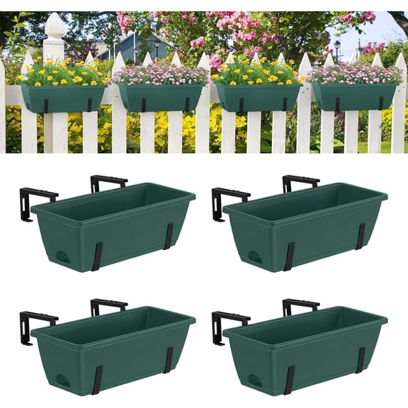 Railing Planter Box, Balcony Planters Railing Hanging, Window Boxes Planter with Adjustable Brackets, 16.9 Inches Deck Railing Hanging Flower Boxes, for Outdoor Railngs Balcony Patio